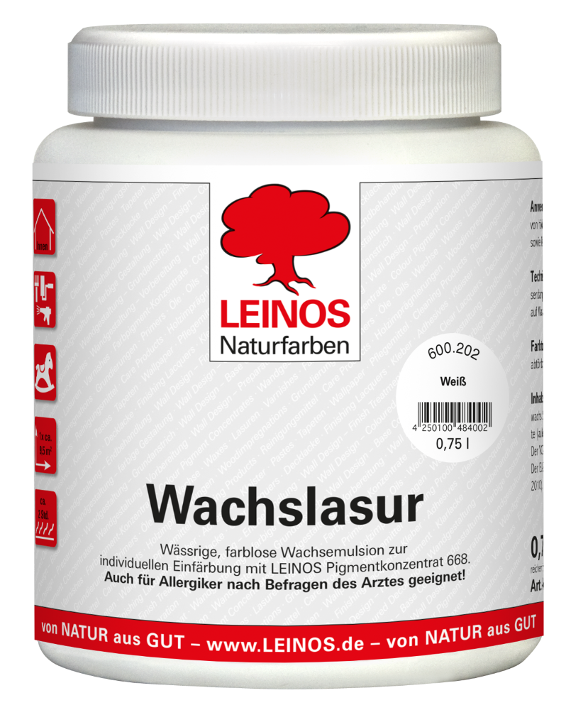 Leinos Wachslasur auf Wasserbasis weiß